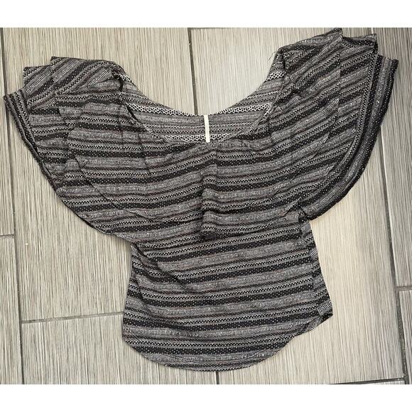 Free People Womens Heirloom Ruffle Black Combo Blouse Size Medium - Picture 1 of 8